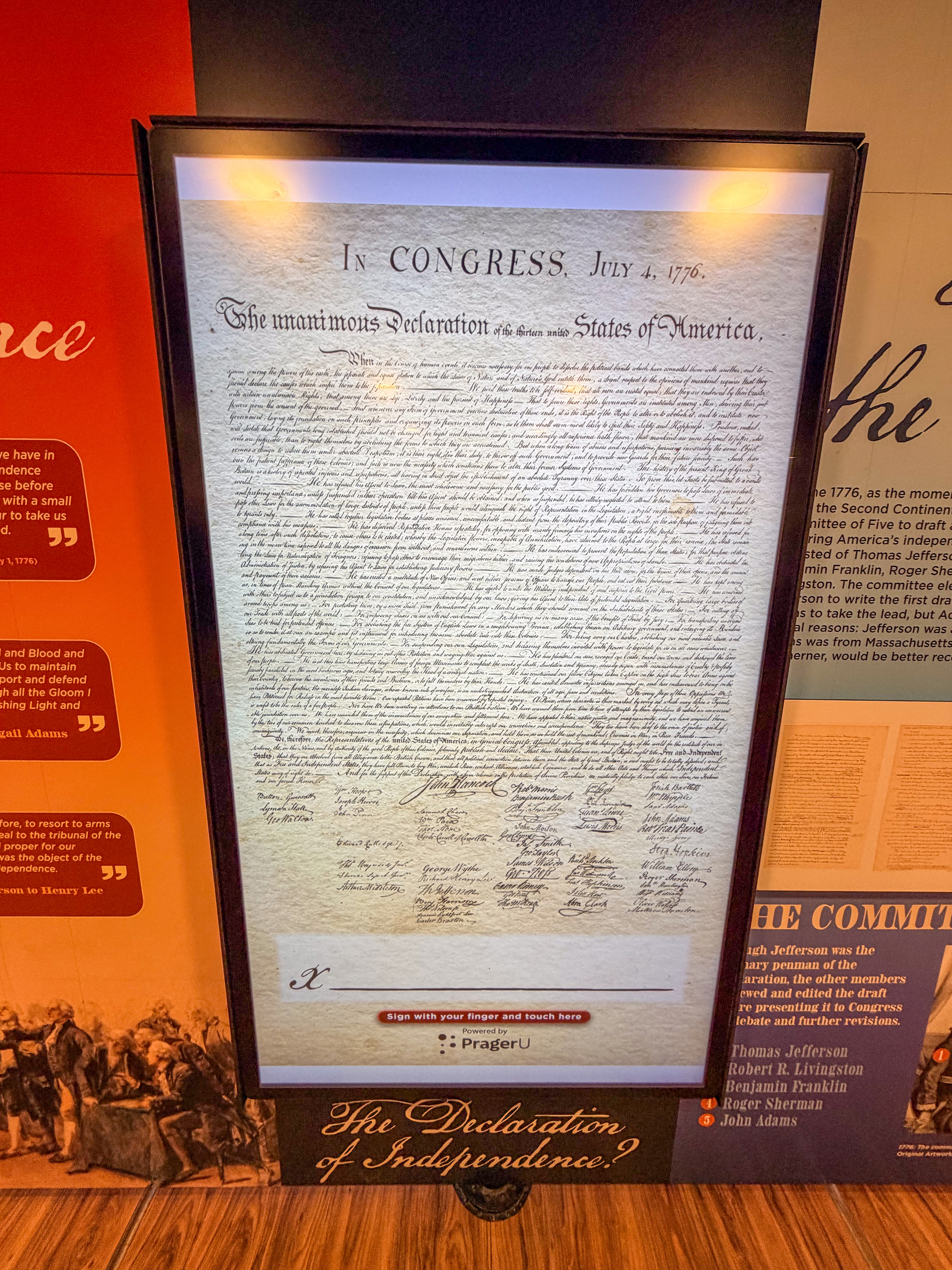 Declaration of Independence exhibit inside the Freedom Truck