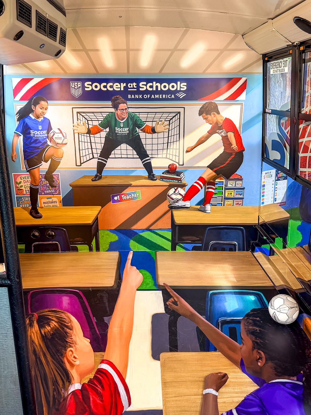 Inside the Soccer at Schools bus