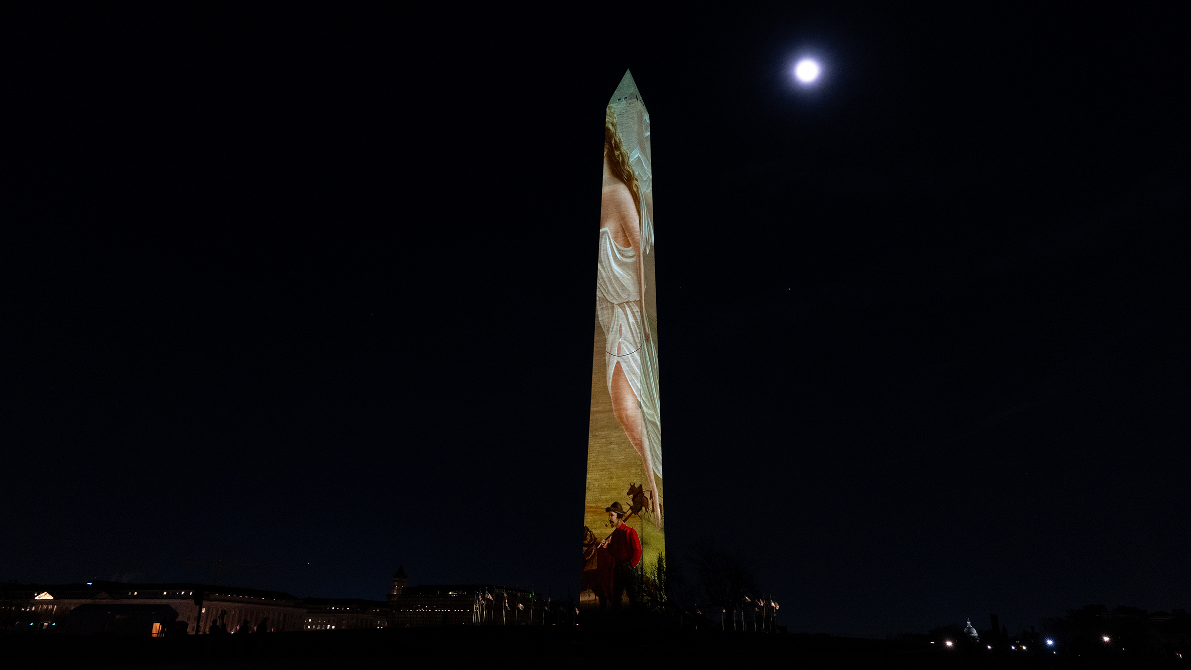 Illuminated Washington Monument Lady