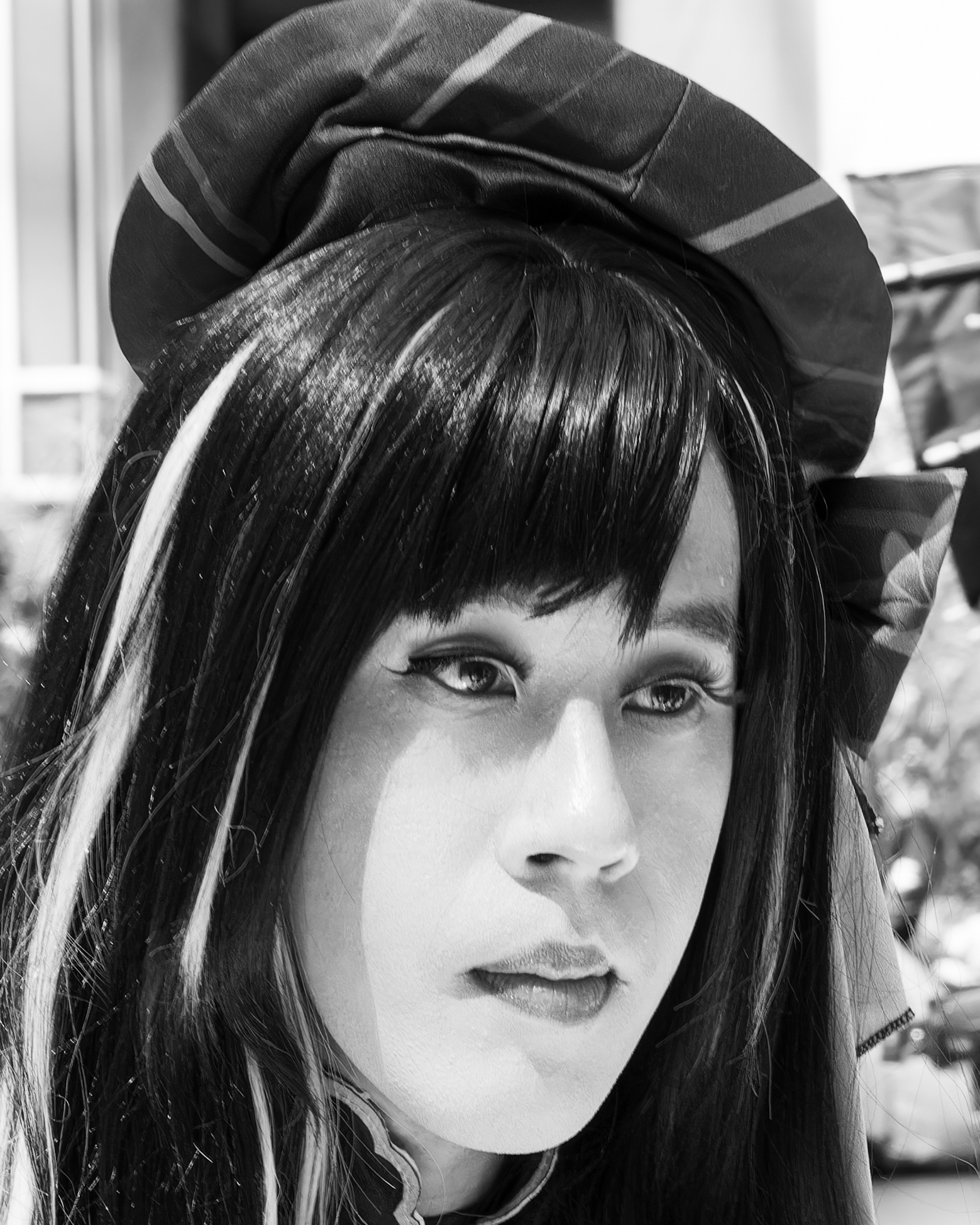 Otakon attendee in black and white